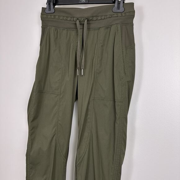 Lululemon Dance Studio Pants Dark Olive Pinstripe Size 4 Drawstring Ankle 25" - Picture 3 of 11